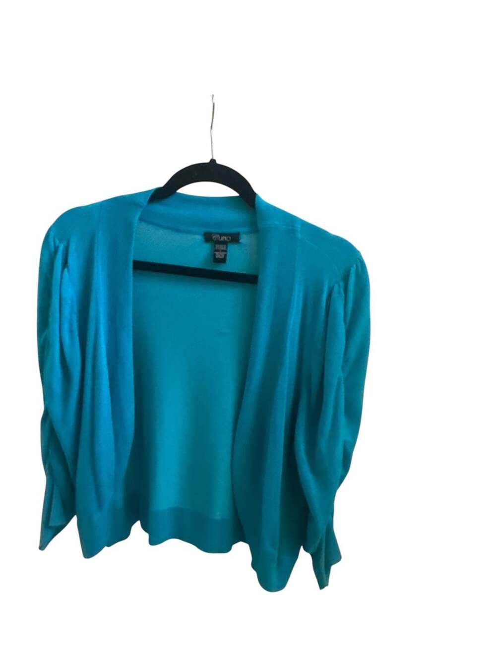 Cupio Open Front Cardigan Size L Teal Blue Rayon Knit Sweater